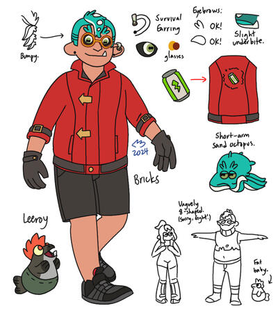 Digital one-view reference sheet, partially colored.
