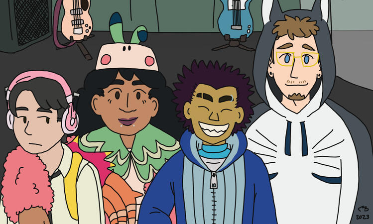 Four digital busts, full color, clean lines, scene background.